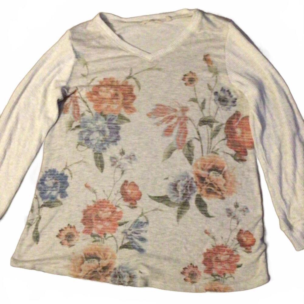Soft Surroundings Floral Print Long Sleeve Top Large